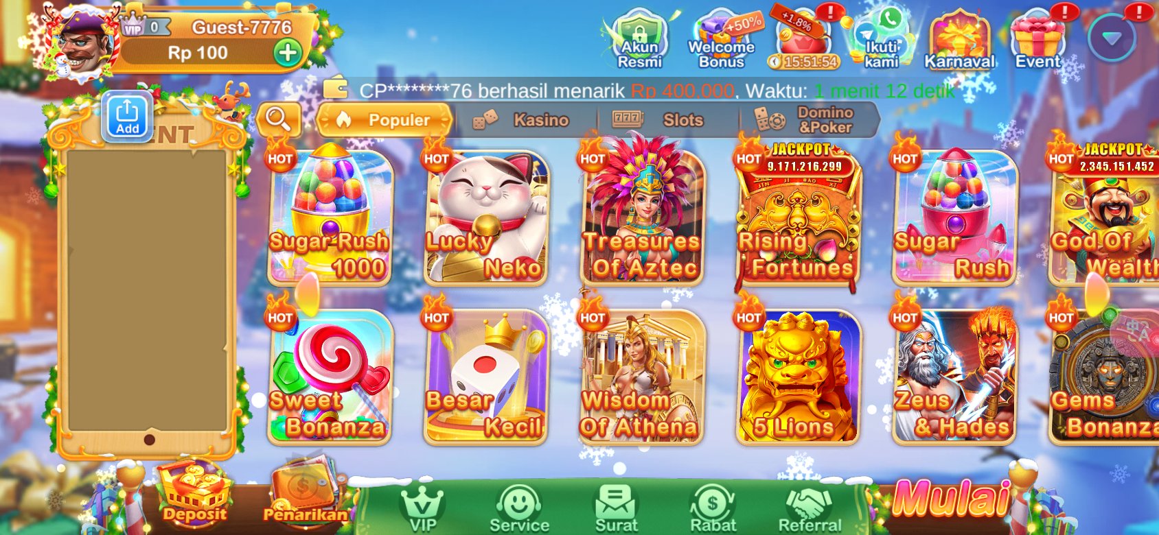 Jackpot besar hingga miliaran rupiah di ho777 Slot APK.